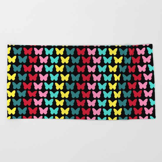 Happy Butterflies on Black Beach Towel