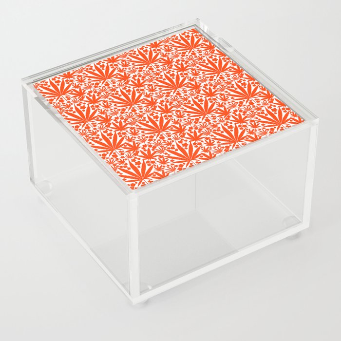 Cannabis And Flowers Retro 70’s Botanical Repeat Pattern In Red On White Hippy Maximalist  Acrylic Box