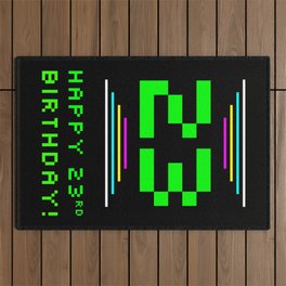 [ Thumbnail: 23rd Birthday - Nerdy Geeky Pixelated 8-Bit Computing Graphics Inspired Look Outdoor Rug ]