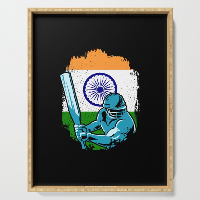 India Cricket Player Indian Flag Cricket Fan Serving Tray