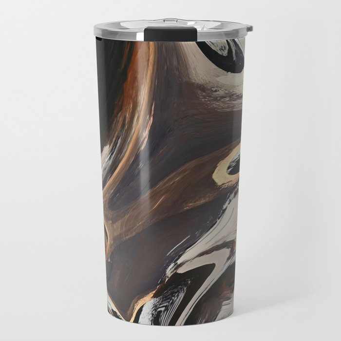 Sept Tours: an elegant abstract painting in black, white and gold by Alyssa Hamilton Art Travel Mug