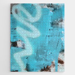 Storms and Tides: an abstract mixed-media piece in blue black and white by Alyssa Hamilton Art Jigsaw Puzzle