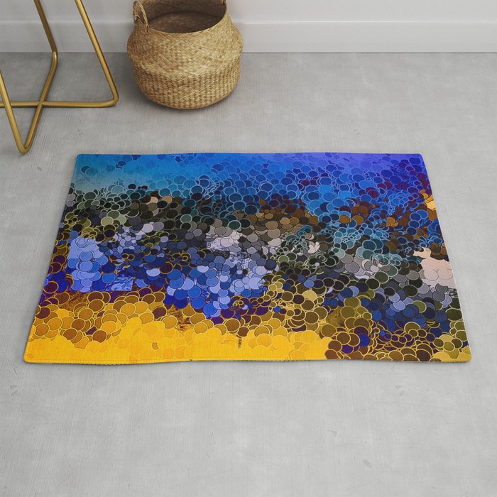 Blue And Summer Gold Circular Abstract Art Rug By Artaddiction45