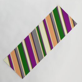 [ Thumbnail: Colorful Purple, Grey, Light Yellow, Brown & Dark Green Colored Pattern of Stripes Yoga Mat ]