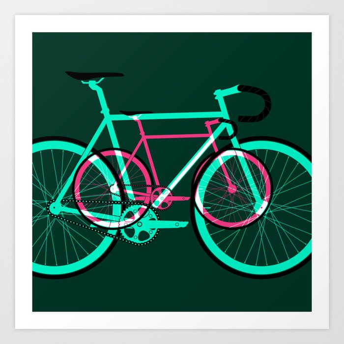 Fixed Gear Road Bikes Green and Pink Art Print
