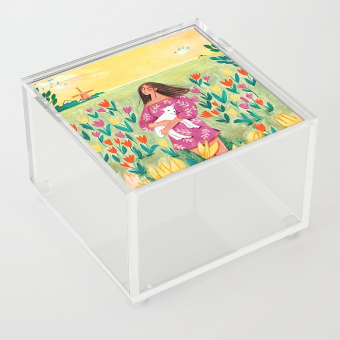 Spring woman easter tulip travel Acrylic Box