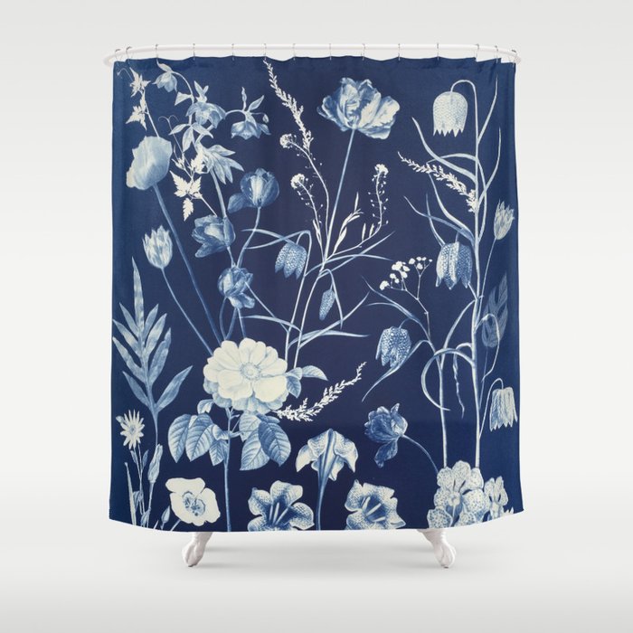 Cyanotype Painting (Roses, Orchids, Tulips, Fern, Fritillarias, etc) Shower Curtain