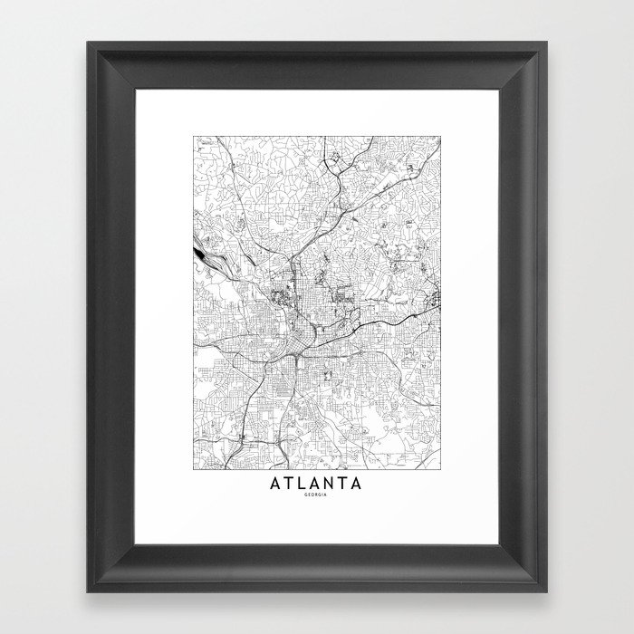 Atlanta White Map Framed Art Print