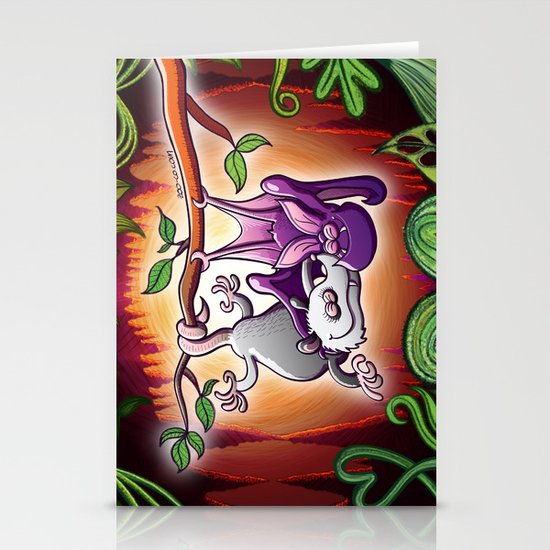 Opossum and Bat in Love Stationery Cards