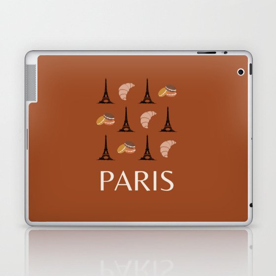 Paris Eiffel Tower Retro Modern Art Decor Illustration Boho Brown Chocolate Tones Laptop & iPad Skin