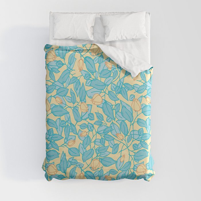Floral pattern in blue and yellow ice cream colors Duvet Cover