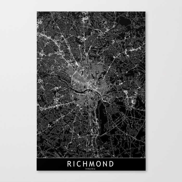 Richmond Black Map Canvas Print