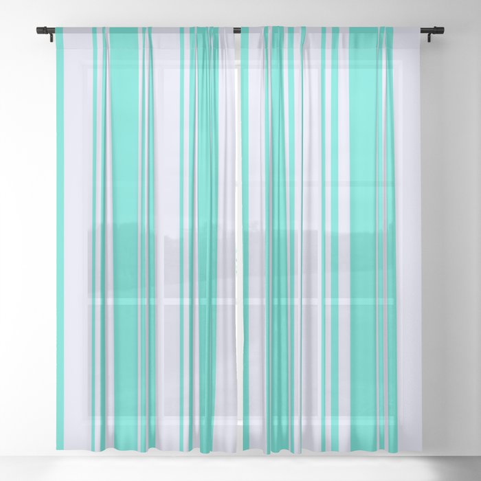 Lavender & Turquoise Colored Pattern of Stripes Sheer Curtain