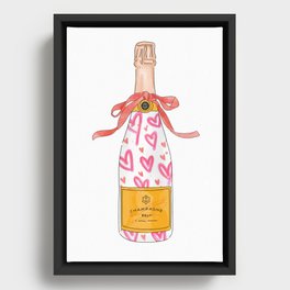 Drippy Preppy Hot Pink Hearts Painted Champagne Bottle Framed Canvas