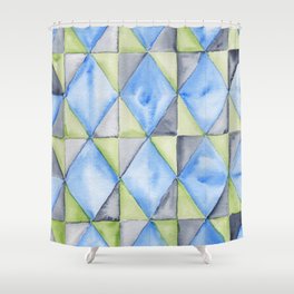 Blue Shades | 190112 Watercolor Abstract Geometry Shower Curtain
