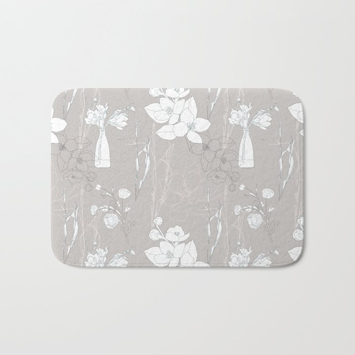 Flowers pattern with leafs in pastel color line art. Bath Mat