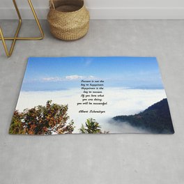Happiness Is The Key To Success Uplifting Inspirational Quote With Blue Sky Filled With Clouds Rug | Will, Happiness, Mounteverest, Key, Graphicdesign, Blueskywithclouds, Keytosuccess, Typography, Illustration, Love 