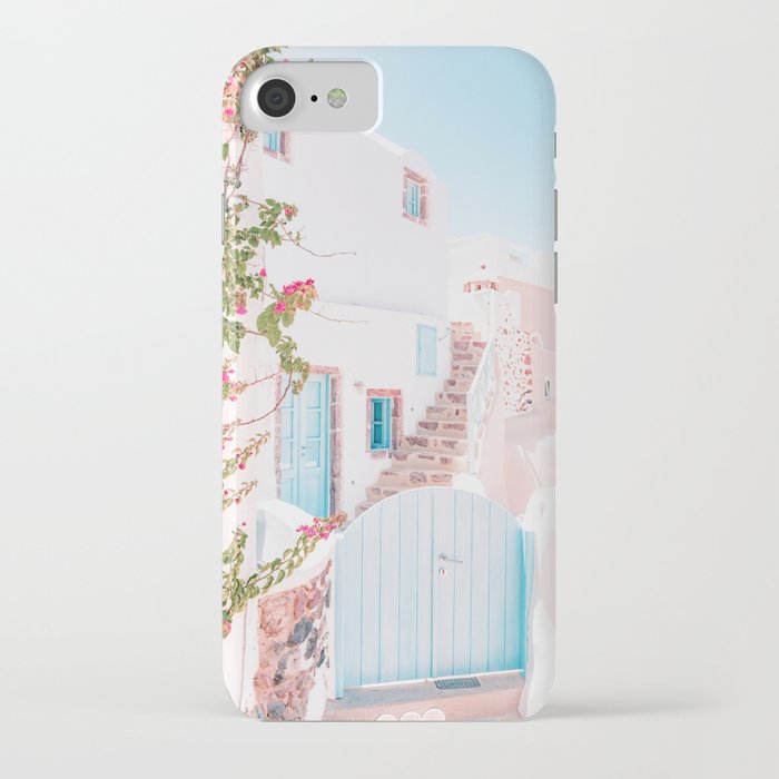 Santorini Greece Mamma Mia Pink House Travel Photography iPhone Case
