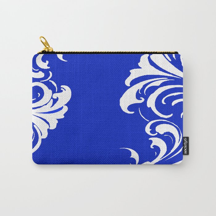 Damask Blue and White Victorian Swirl Damask Pattern Carry-All Pouch