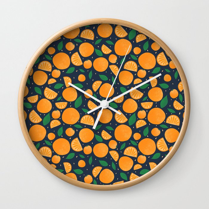 Oranges dark blue Wall Clock