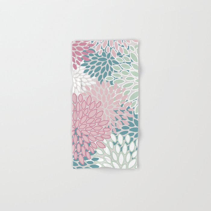Floral Blooms, Soft Pink, Green and Teal, Design Prints Hand & Bath Towel