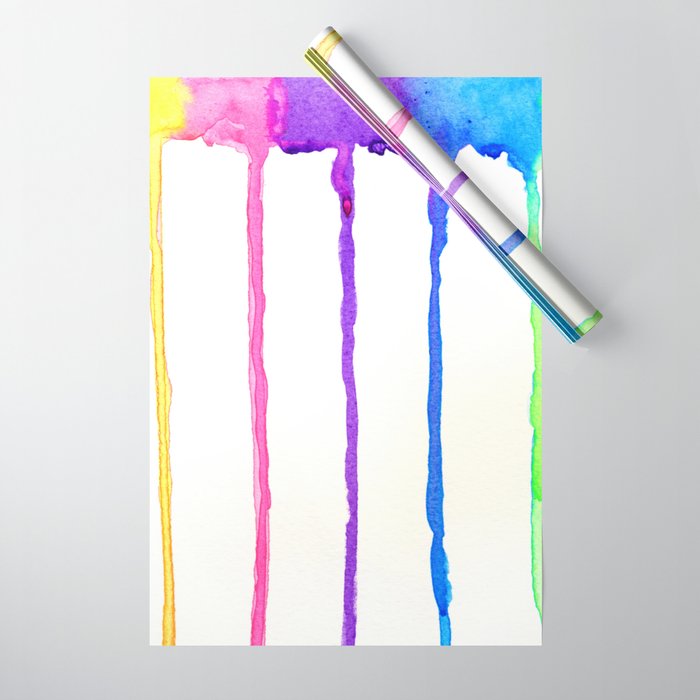 Neon Rainbow Paint Drips Wrapping Paper by Daydreamer Alley Society6