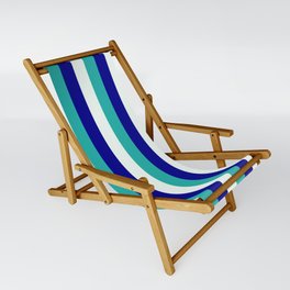 [ Thumbnail: Light Sea Green, Mint Cream & Dark Blue Colored Pattern of Stripes Sling Chair ]