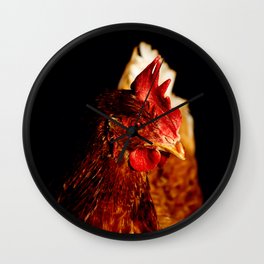 Brown chicken portrait on a black background Wall Clock