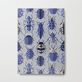 These don't bug me // light grey background electric blue and black and ivory retro paper cut beetles and insects Metal Print | Beetle, Insecta, Retro, Ladybugs, Graphicdesign, Selmacardoso, Digital, Scarabs, Pattern, Dots 
