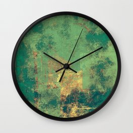 Grunge background with vintage style graphic elements, retro feeling composition and different color patterns: yellow (beige); brown; green; cyan Wall Clock