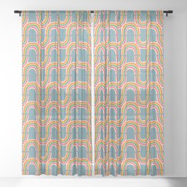 RAINBOW REFLECTION in BRIGHTS ON PASTEL BLUE GRAY Sheer Curtain
