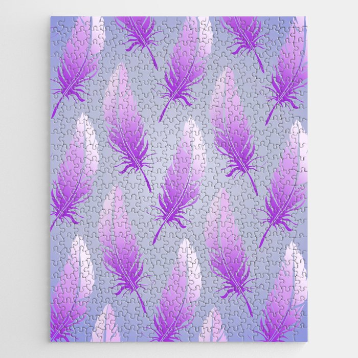 Delicate Feathers (violet on blue) Jigsaw Puzzle