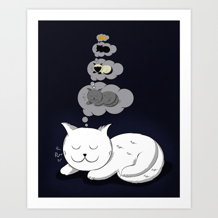 A cat dreaming of a cat that dreams of dreaming of a cat that dreams of dreaming of a cat. Art Print