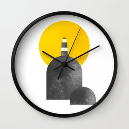 Lighthouse on Rock with Sun Behind Wall Clock