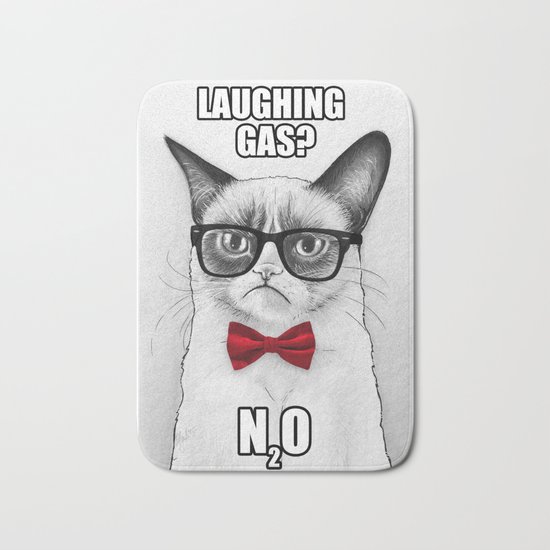 Grumpy Chemistry Cat Geek Science Meme Whimsical Animals in Glasses Bath Mat