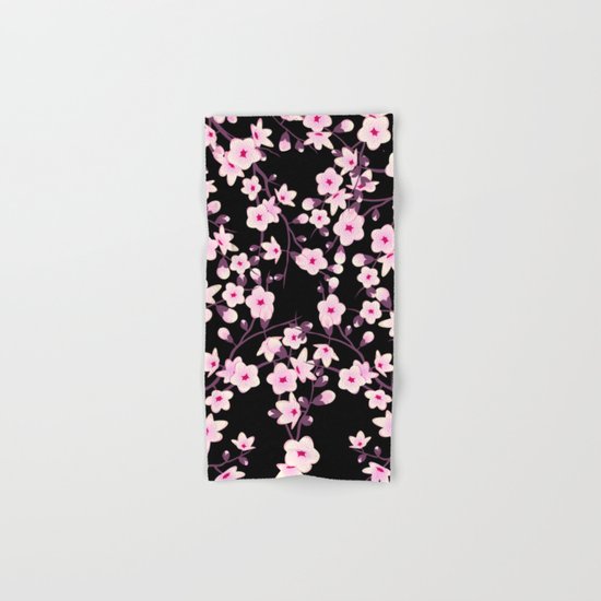 Cherry Blossoms Pink Black Hand & Bath Towel