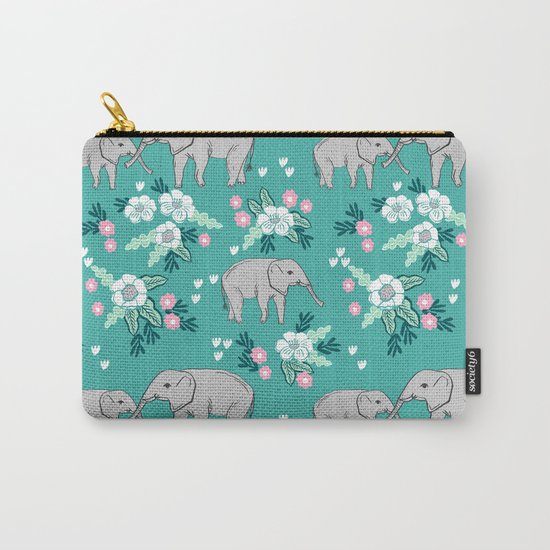 Elephants cute pattern florals good luck flowers and baby animals Carry-All Pouch