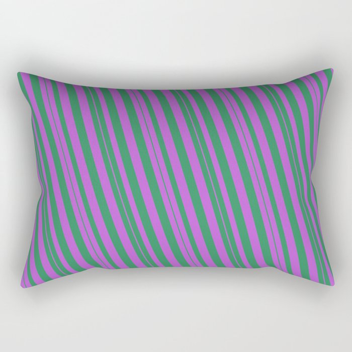Sea Green and Orchid Colored Stripes/Lines Pattern Rectangular Pillow