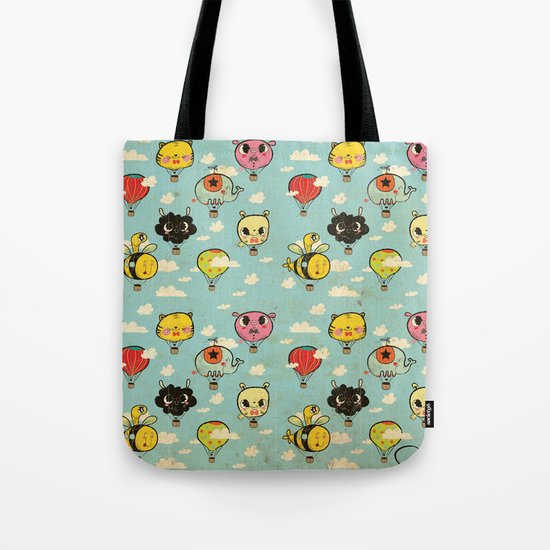 Happy Flight / The Animals Hot Air Balloon Voyagers / Patterns / Clouds Tote Bag