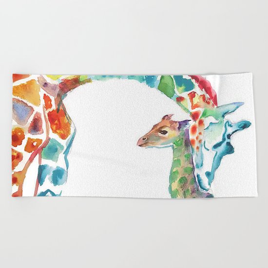 Mummy and Baby Giraffe College Dorm Decor Beach Towel