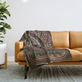 Brown Grunge Vintage Steampunk Clock Throw Blanket