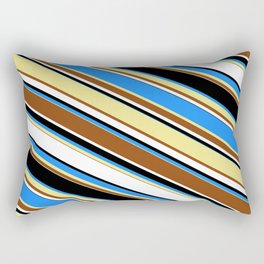 [ Thumbnail: Eyecatching Blue, Tan, Brown, White, and Black Colored Lined/Striped Pattern Rectangular Pillow ]