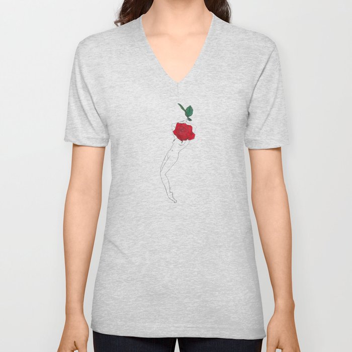 Red Rose Girl - Flower Woman illustration V Neck T Shirt