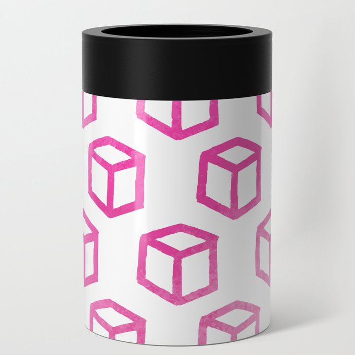 Abstract Hand Painted Magenta Pink Geometric Cubes Can Cooler