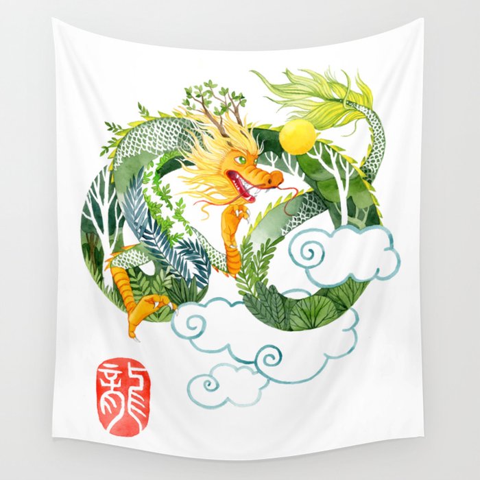Green Chinese Dragon Wall Tapestry