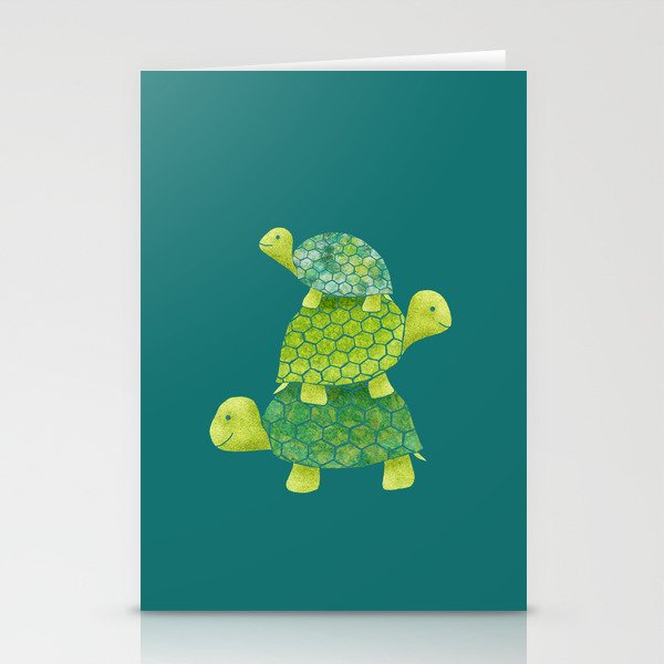 Turtle Stack Family in Teal and Lime Green Stationery Cards