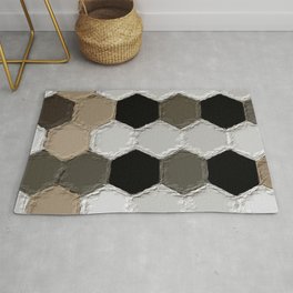 Hexagons II- taupe, gray, black, white, brown graphic design Area & Throw Rug