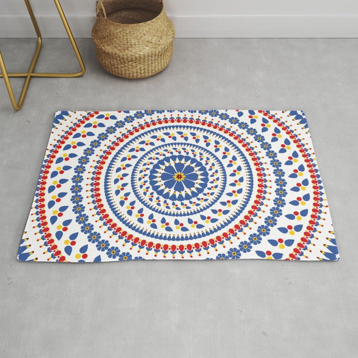 Floral Mandala Blue and Red colour Palette Rug