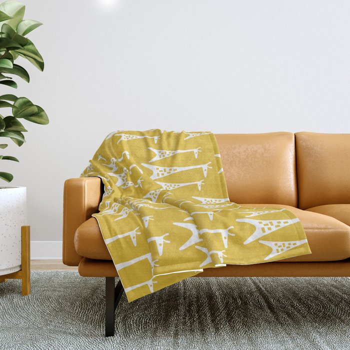 Mid Century Modern Giraffe Pattern 221 Mustard Yellow Throw Blanket