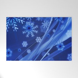 Blue Snowflakes Winter Welcome Mat